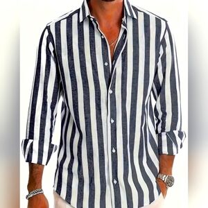 New without Tags. XXL Beautiful Gray striped shirt cotton/Linen